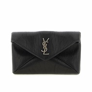 【YSL】Cassandre Envelope 小羊皮 粒面皮革 信封式 證件夾 名片夾 卡夾 卡片套 黑色 銀色 844658