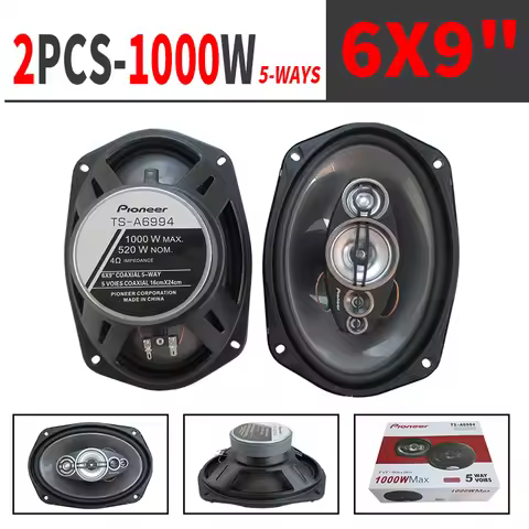 1-Pair 6X9 Inch 1000W 5-Way Car HiFi Coaxial Speaker With Dust Cover And Audio Cable, Car Door Auto 