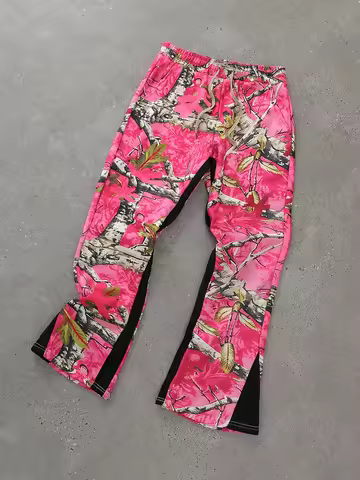 Y2K American Pink Forest Camouflage Printed Casual Pants for Women, Elastic Waist, Loose Street Tren