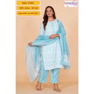S-5XL - Readymade Cotton Punjabi Suit - Nirmalya Hand Printed 3Pc Set, ST0326