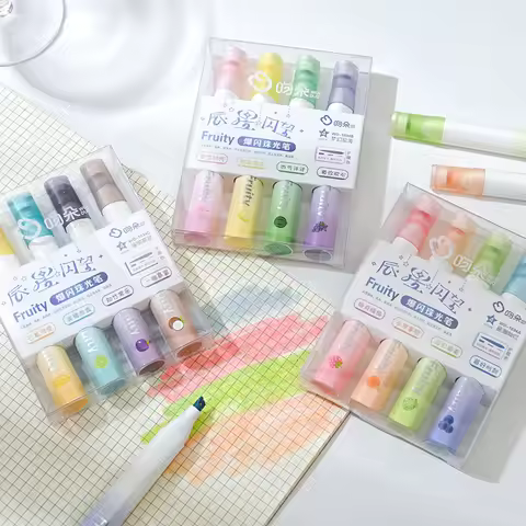 4 Colors Shining Highlighter Pens Highlighter Markers Stationery Supplies for Students pretty statio