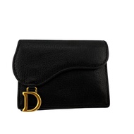 二手Christian Dior 克里斯汀·迪奧馬鞍形迷你錢包，三折錢包，品牌錢包，零錢包，鈔票夾，黑色