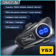 【New】Y6X Helmet Bluetooth Headset Intercom for 4-Riders 1000M Intercom OLED Display Music Share FM R