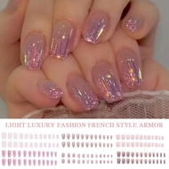 Women's Pink Gradient Fake Nails Glossy Artificial False Nails Manicure Finger Reusable U4r0