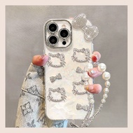 [3] Suitable for Apple 16 Phone Case 15max Flashing Diamond kt Cat Bow Bracelet 14plus