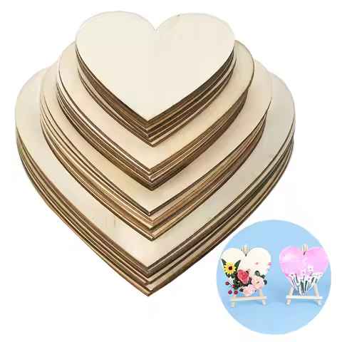 5Pcs Unfinished Wooden Hearts Blank Wood Slices 8/10/12/15cm DIT Hanging Pendant Painting Wood Piece