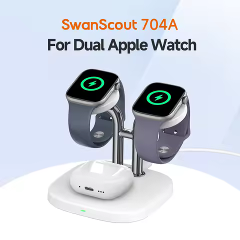 SwanScout 704A Dual Watch Charger Stand for Apple Watch Ultra 3 SE 2 11 10 9 8 7 6 Wireless Charging