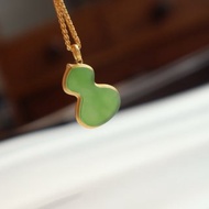 天然和田玉碧玉葫蘆吊墜 俄料碧玉陽綠色 18k 金鑲嵌 福祿安康平安