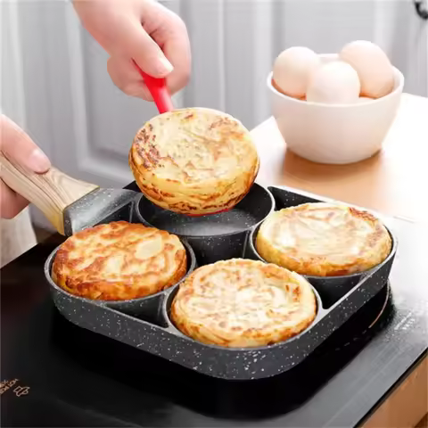 4 Hole Omelet Pan Thickened Nonstick Egg Omelette Grilled Steak Cooking Pan Hamburger Bread Breakfas
