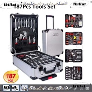 FKILA 187Pcs Tool Box Set, Socket Wrench Trolley Box Type Tools Set, Portable High Hardness Professi