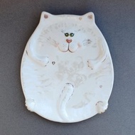 White Cat plate Decorative dish Serving plate Porcelain Fruit bowl