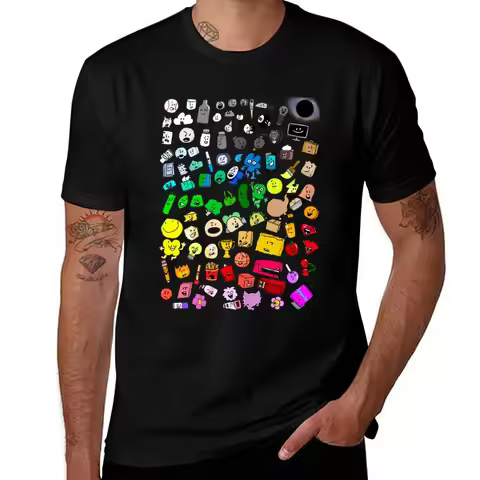 BFDI Inanimate Insanity All Characters (Transparent) T-Shirt Basic Casual Short Sleeve Cotton Shirt