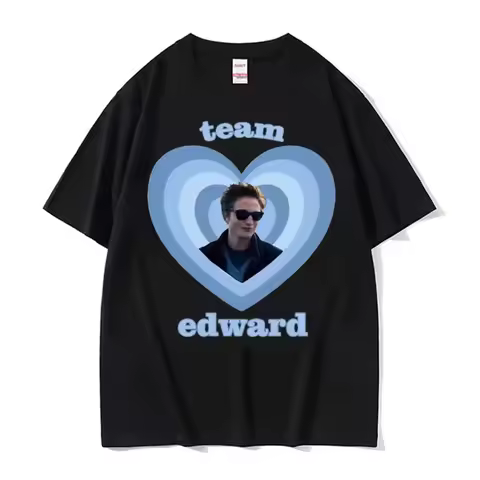 Twilight Team Edward Cullen Printed Y2k Men Clothing short sleeve Round Neck Printing Pullover Retro