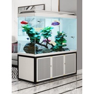 Akuarium ruang tamu yang besar dengan kabinet pemisah skrin kaca ultra-jernih, penapisan bawah, tida