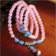 Bohemian multilayer pink chalcedony crystal fashion jewelry Thai amulet bracelet length for male and