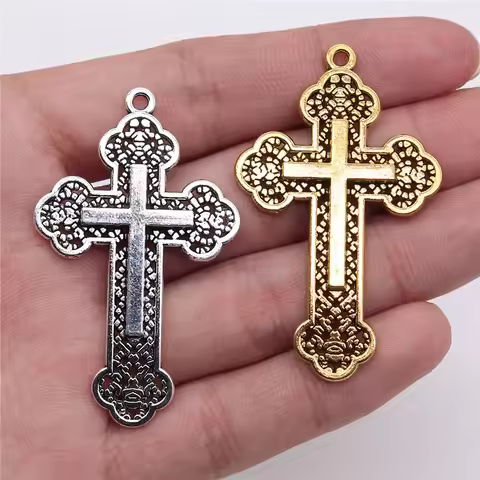 WYSIWYG 3pcs 54x33mm Religious Cross Pendant Orthodox Cross Charms Antique Silver Color Antique Gold