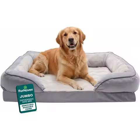 Jumbo XL Orthopedic Dog Bed with Removable Bolster and Washable Velvet Cover for Dogs up to 95 lbs -