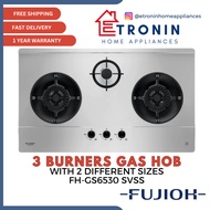 Fujioh 3 Burners Gas Hob with 2 Different Sizes FH-GS6530 SVSS PUB | LPG