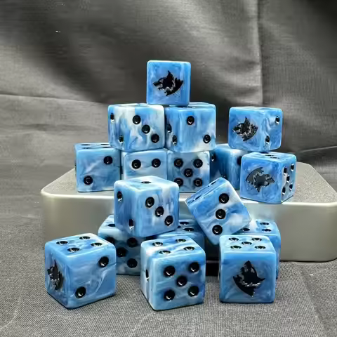 20Pcs Warhammer 40K Space Wolves Dice Set 16mm D6 Blue White Swirl Resin Dice Black Wolf Head Symbol