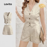 (New Arrival) Lovito Elegant Metal Buckle Matte Fabric Commute Spring/summer Khaki Top Tops or Botto