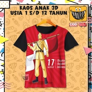 MERAH 3D Children's T-shirts, Indonesian Independence Day Children's Clothes v15, August Children's 
