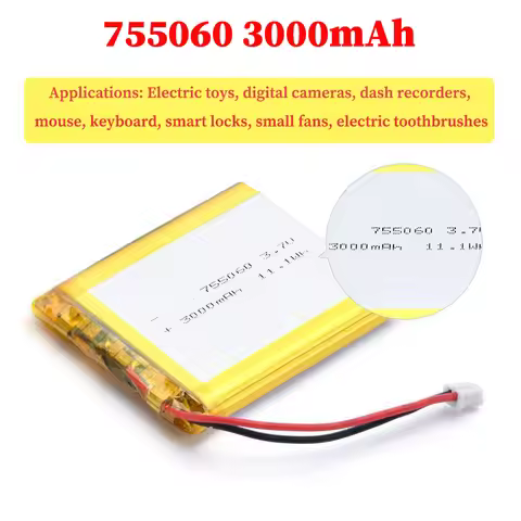 3.7V Rechargeable Battery 755060 3000mAh Li-Polymer Batteries for Electric toys, digital cameras, mo