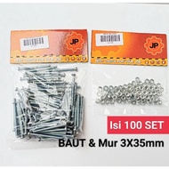 (100 Buah) BAUT DAN MUR 3X35mm BAUT KIPAS FAN DC BAUT 3mm BAUT 35mm Baut 3x35mm BAUT FAN DC Berkuali