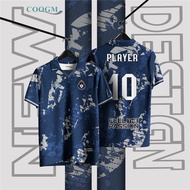 COQGM Original -  Futsal Football baju jersey custom name Dark Blue design T-shirt Retro collar baju
