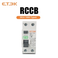 ETEK RCD EKL6-100H leakage current breaker 25A 40A 63A 80A 100a type a RCCB 30mA C curve 2p 4p RCCB