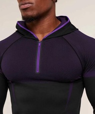 Genuine Gymshark Fitness Long Sleeve Mens Hooded Bottoming Shirt Onyx5.0 Onyx High Elastic Cycling F