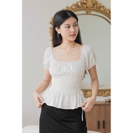 Dear Lyla Shauna Gather Peplum Top (White)