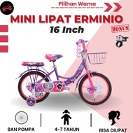 Sepeda Lipat Anak Perempuan Erminio 614 Ukuran 16 Inch Terbaru