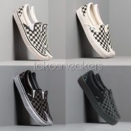 Premium Order Vans Slip on Checkerboard Shoes - Classic, OG, Black Gray, Black on Black (Free Box)