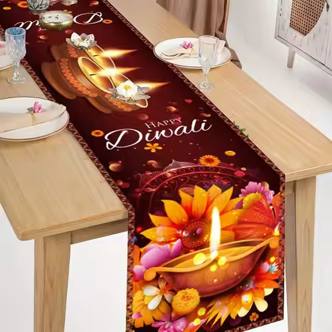 VIKAMA Diwali Table Runner Happy Diwali Festival Dining Table Cover for Home Party Festival Decorati