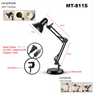 Lampu Baca Arsitek Meja Belajar Fitting E27 Body Hitam / Kap Lampu Meja 2 in 1