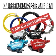 2 IN 1 PACKAGE - 2 PISTON RIGHT CALIPER + 95 CM FRONT BRAKE HOSE UNIVERSAL MOTORCYCLE
