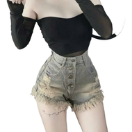 quần đùi kaki jean 4 nút rách lai tua rua dành cho nữ