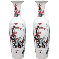 Opening House Housewarming Hand-Painted Carved Pink Plum Blossom Ceramic Large Vase Hotel Lobby Decoration Floor Vase