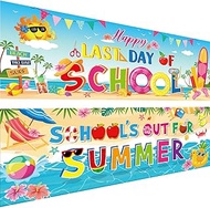 Harloon 2 Pcs School's out for Summer Banner 13.8x38.6 Inch Happy Last Day of School Welcome Banner 