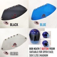 BOB HEATH HELMET VISOR 5 &amp; 7 BUTTONS BLACK/BLUE/CLEAR 7 button visor 5 button visor bob heath visor orignali