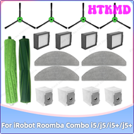 HTKMD เหมาะสำหรับ IRobot Roomba Combo J5 J5 + พลัส I5 I5 + Plus อะไหล่แปรงชิ้นส่วนลูกกลิ้งตัวกรอง Hepa ถุงหูรูด HSEHW