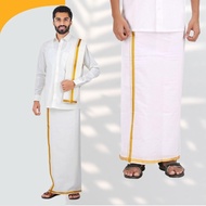 Ready Made Men's White And Gold Dhoti/Mundu/Vesty - Vastramay