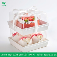 MFHP1T - 10.5x10.5x6 cm - 100 hộp giấy thực phẩm màu trắng nắp Pet, hộp giấy vuông đựng thức ăn, hộp