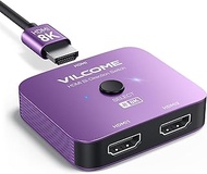 Vilcome HDMI 2.1 Switch, Ultra HD 8K HDMI Switcher Splitter 2 in 1 Out, Bi-Directional HDMI Switcher Supports 4K@120Hz, 8K@60Hz, Aluminum HDMI Switch for PS5/4, Xbox, Roku, Apple TV, Fire Stick