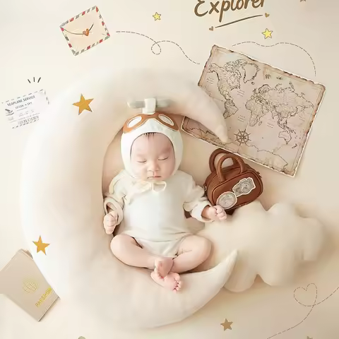 Newborn Photography Props for Baby Photoshoot Astronaut Set Outfit Backdrop With Moon Clouds Poser f