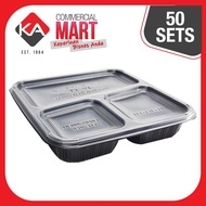 SQUARE 3 COMPARTMENT CONTAINER BASE BLACK WITH LID CLEAR 50PCS KA-MART