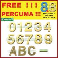 100% GOLD COLOUR MAILBOX NUMBER PLATE 0-9 DOOR HOUSE MAINDOOR NUMBER STICKER 门牌号码 NOMBOR PINTU RUMAH