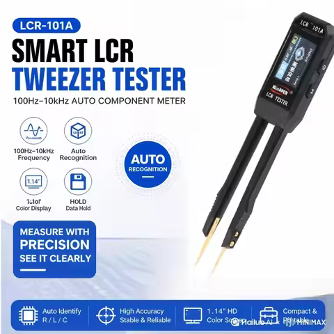 Smart LCR Tweezer Tester 100Hz-10kHz Auto Component Meter with 1.14" Color Screen & Data Hold