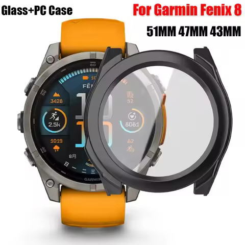 Glass+PC Case for Garmin Fenix 8 51mm 47mm 43mm Screen Protector Tempered Bumper Cover for Garmin Fe