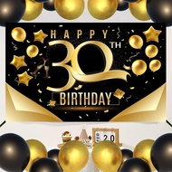 Happy 30th Birthday Backdrop Banner Black and Gold 30th Birthday Party Decorations Birthday Annivers